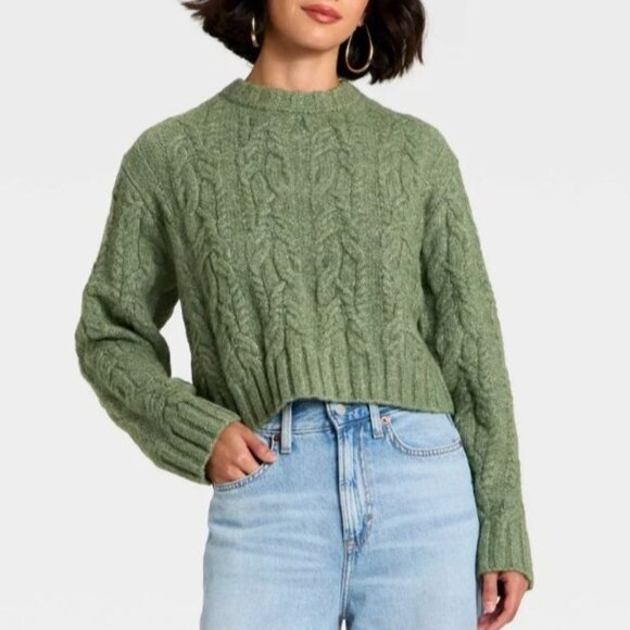 Universal Thread Cable Knit Sweater Womens XS Green Warm Winter Fall - Picture 1 of 7